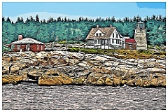 Whitehead Light Over Rocky Shoreline - Digital Painting